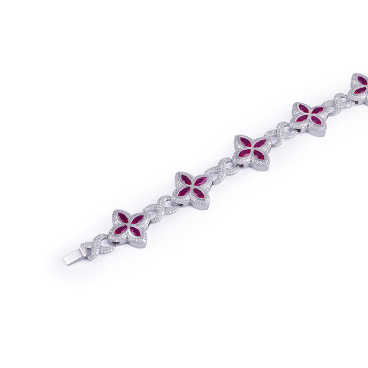 Luxury Ruby Flower Bracelet with Diamond Accents-DX-BC-0105