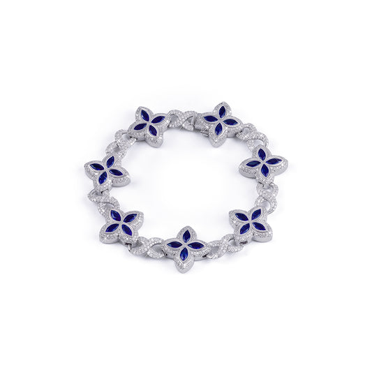 Royal Blue Sapphire Floral Bracelet in White Gold-DX-BC-0106