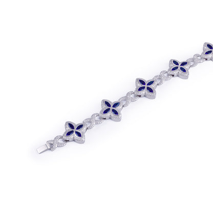 Royal Blue Sapphire Floral Bracelet in White Gold-DX-BC-0106