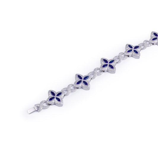 Royal Blue Sapphire Floral Bracelet in White Gold-DX-BC-0106