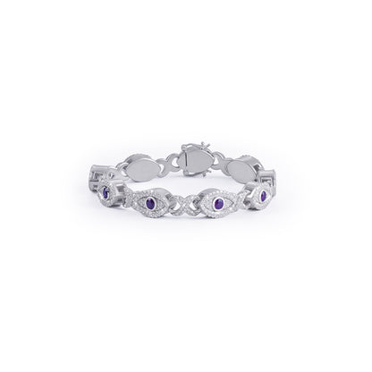 Elegant Evil Eye Amethyst Bracelet with Pave Diamonds-DX-BC-0109