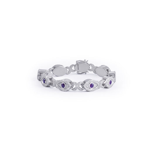 Elegant Evil Eye Amethyst Bracelet with Pave Diamonds-DX-BC-0109