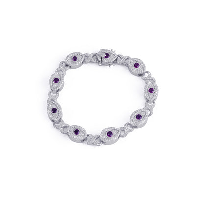 Elegant Evil Eye Amethyst Bracelet with Pave Diamonds-DX-BC-0109