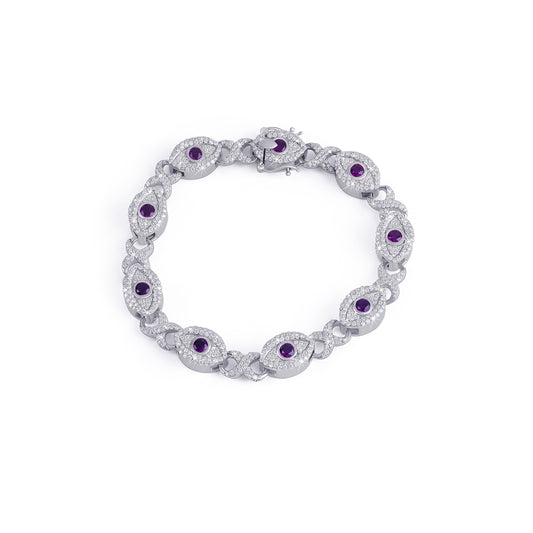 Elegant Evil Eye Amethyst Bracelet with Pave Diamonds-DX-BC-0109