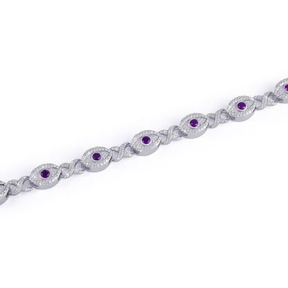 Elegant Evil Eye Amethyst Bracelet with Pave Diamonds-DX-BC-0109