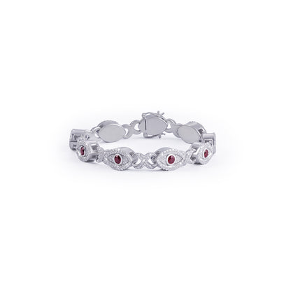 Red Ruby Evil Eye Protection Bracelet in White Gold-DX-BC-0110