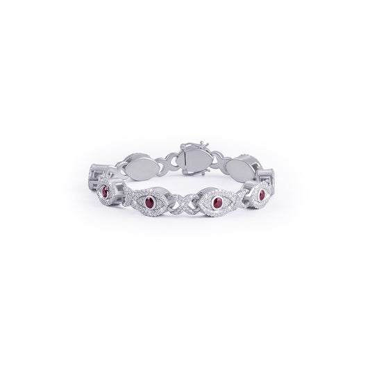 Red Ruby Evil Eye Protection Bracelet in White Gold-DX-BC-0110