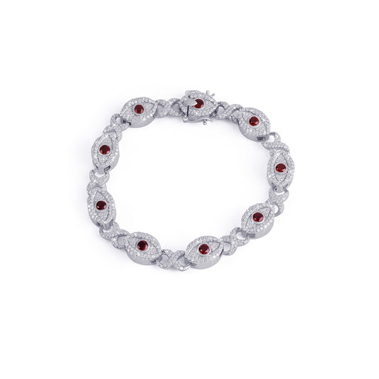 Red Ruby Evil Eye Protection Bracelet in White Gold-DX-BC-0110