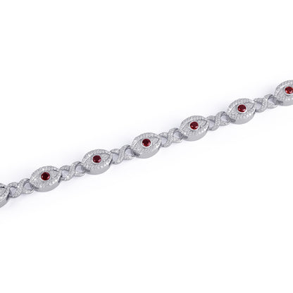 Red Ruby Evil Eye Protection Bracelet in White Gold-DX-BC-0110