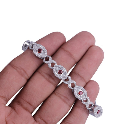 Red Ruby Evil Eye Protection Bracelet in White Gold-DX-BC-0110