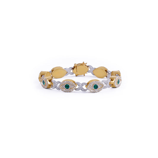 Evil Eye Dual Tone Diamond Bracelet – Green Stone Edition-DX-BC-0111