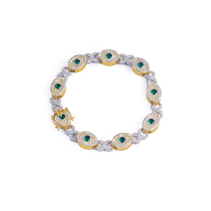 Evil Eye Dual Tone Diamond Bracelet – Green Stone Edition-DX-BC-0111