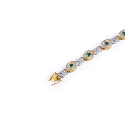 Evil Eye Dual Tone Diamond Bracelet – Green Stone Edition-DX-BC-0111