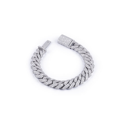 Thick Iced-Out White Gold Cuban Link Bracelet – High Shine-DX-BC-0115