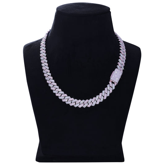 Two-Tone Pink & white gold Iced Out Cuban Link Chain-DX-CN-0101