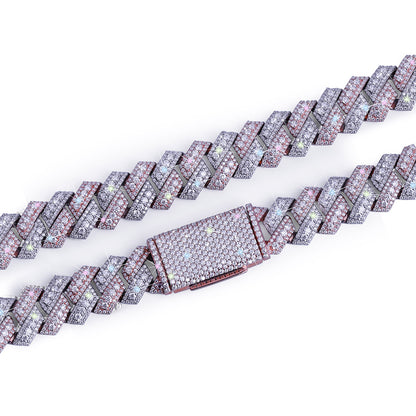 Two-Tone Pink & white gold Iced Out Cuban Link Chain-DX-CN-0101