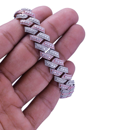 Two-Tone Pink & white gold Iced Out Cuban Link Chain-DX-CN-0101