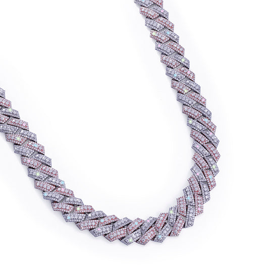 Two-Tone Pink & white gold Iced Out Cuban Link Chain-DX-CN-0101