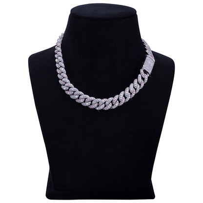 Dual Tone Pink & White Diamond Cuban Link Chain-DX-CN-0104