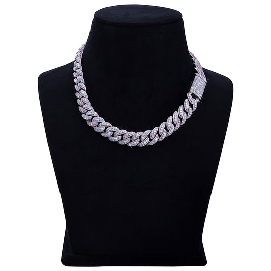 Dual Tone Pink & White Diamond Cuban Link Chain-DX-CN-0104