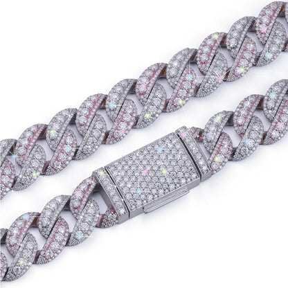 Dual Tone Pink & White Diamond Cuban Link Chain-DX-CN-0104