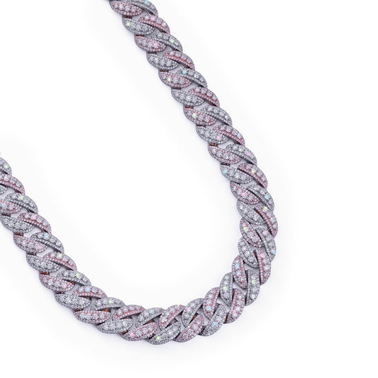 Dual Tone Pink & White Diamond Cuban Link Chain-DX-CN-0104