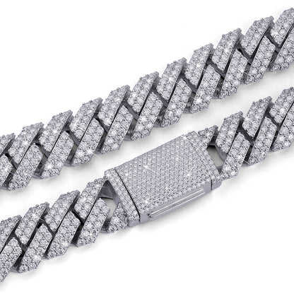 VVS Diamond Prong Set Cuban Link Chain – White Gold Finish-DX-CN-0107