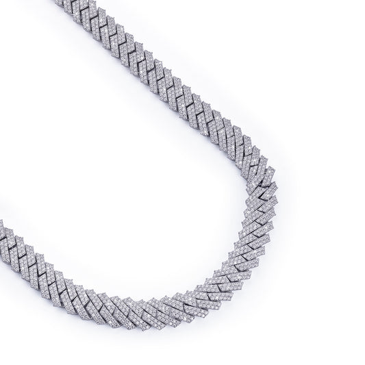 VVS Diamond Prong Set Cuban Link Chain – White Gold Finish-DX-CN-0107