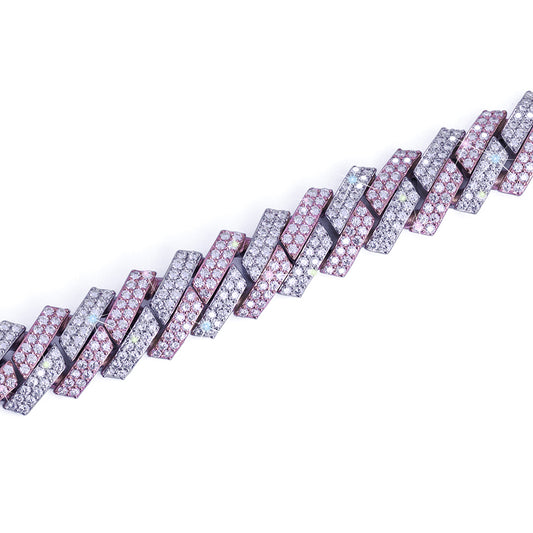 Two-Tone Pink & White Prong Set Cuban Chain – Flashy Bling Chain-DX-CN-0108