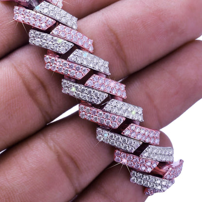 Two-Tone Pink & White Prong Set Cuban Chain – Flashy Bling Chain-DX-CN-0108