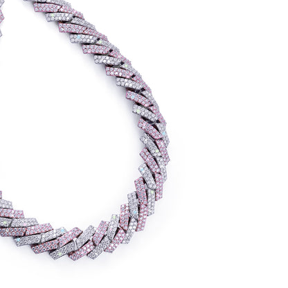 Two-Tone Pink & White Prong Set Cuban Chain – Flashy Bling Chain-DX-CN-0108