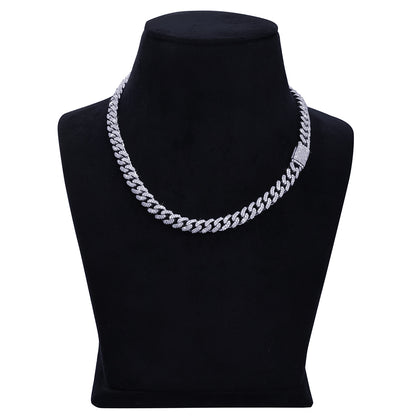 Rounded Cuban Link Chain – White Gold with Full Iced Detailing-DX-CN-0109