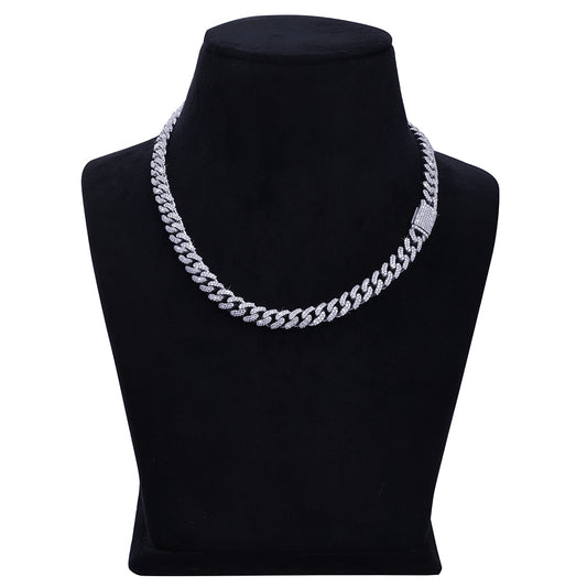 Rounded Cuban Link Chain – White Gold with Full Iced Detailing-DX-CN-0109