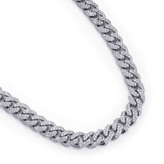 Rounded Cuban Link Chain – White Gold with Full Iced Detailing-DX-CN-0109