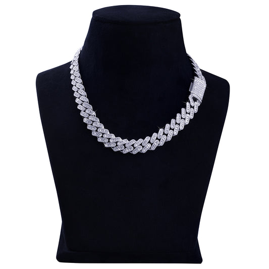 Moissanite Diamond Cuban Chain – White Gold Baguette Link Design-DX-CN-0110