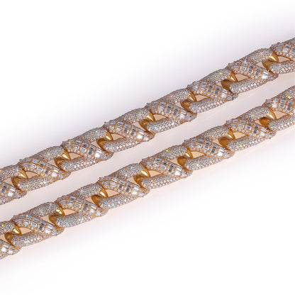 Two-Tone Diamond-Cut Baguette Cuban Chain