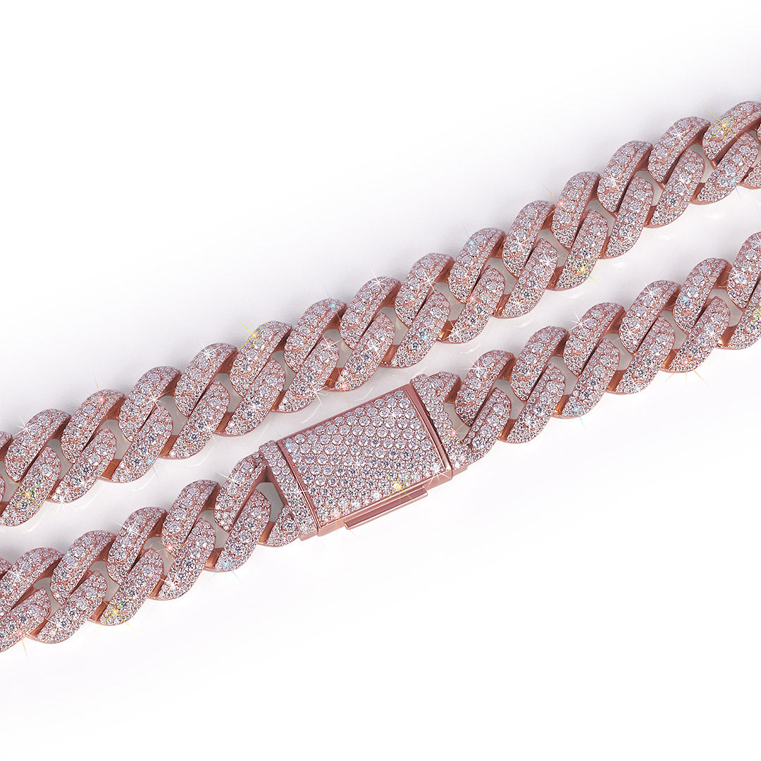 Two-Tone Geometric Cuban Link Chain Diamlux