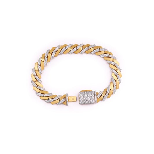 Two-Tone Yellow Gold & White Gold Link Bracelet with Moissanite Diamond Accents-DX-BC-0100