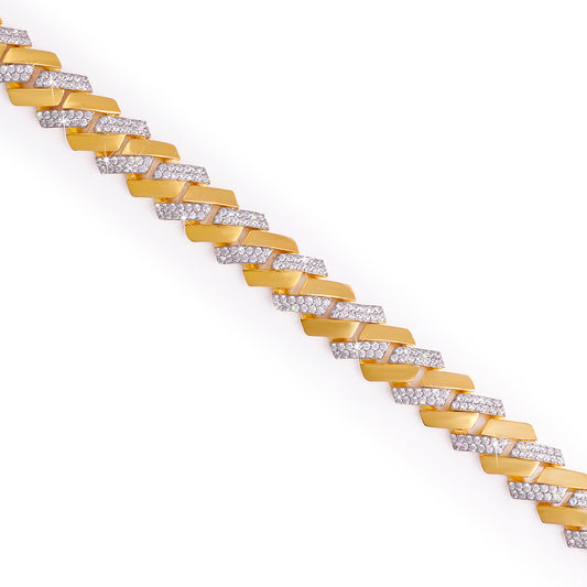 Two-Tone Yellow Gold & White Gold Link Bracelet with Moissanite Diamond Accents-DX-BC-0100