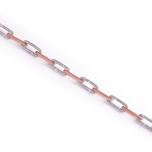 Rose Gold Paperclip Chain Bracelet with Moissanite Diamond -DX-BC-0103