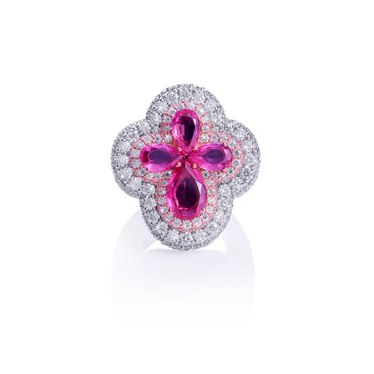 Radiant Ruby Bloom Diamond Ring