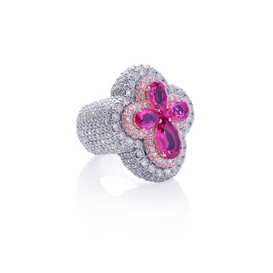 Radiant Ruby Bloom Diamond Ring