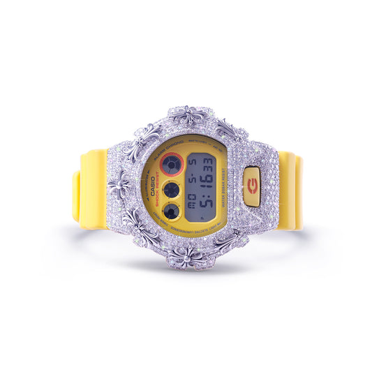 G-shock Watch with Yellow Stripe and Diamond Dail Work