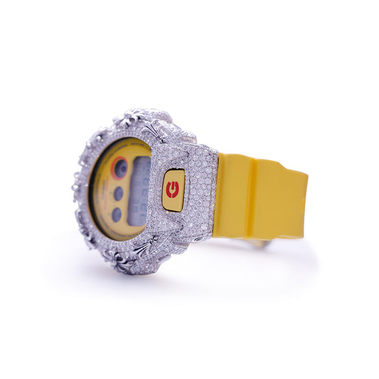 G-shock Watch with Yellow Stripe and Diamond Dail Work