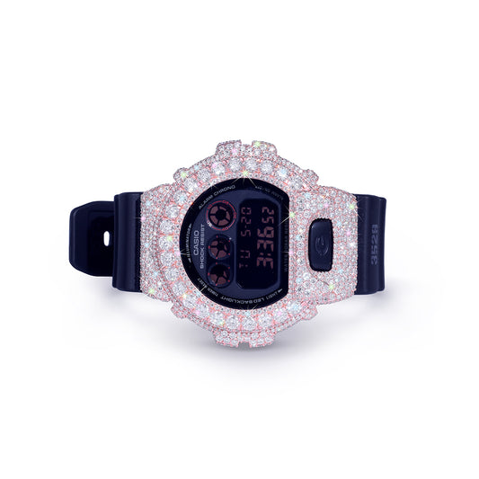 Rose Gold Iced G-Shock – Sparkling Pink Bezel with Black Strap