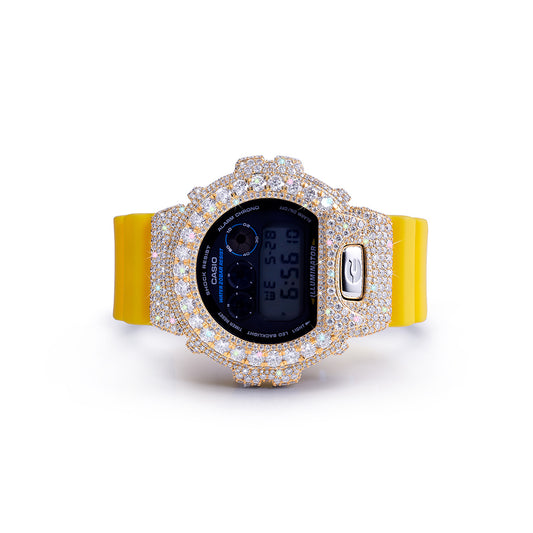 Gold Glow G-Shock – Yellow Strap with Full Diamond Bezel