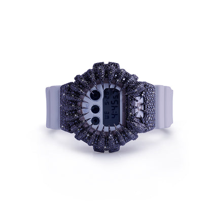Midnight Panther G-Shock – Black Stone-Studded Bezel with White Strap