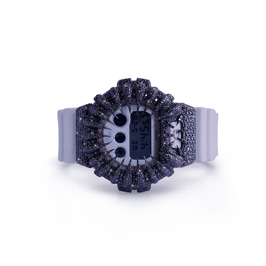 Midnight Panther G-Shock – Black Stone-Studded Bezel with White Strap