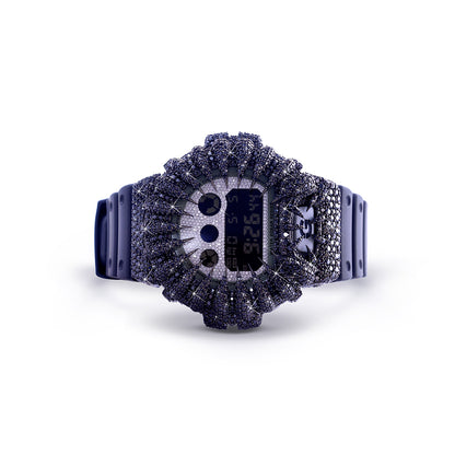 Black Ice G-Shock – Full Jet-Black Diamond Bezel with Navy Strap
