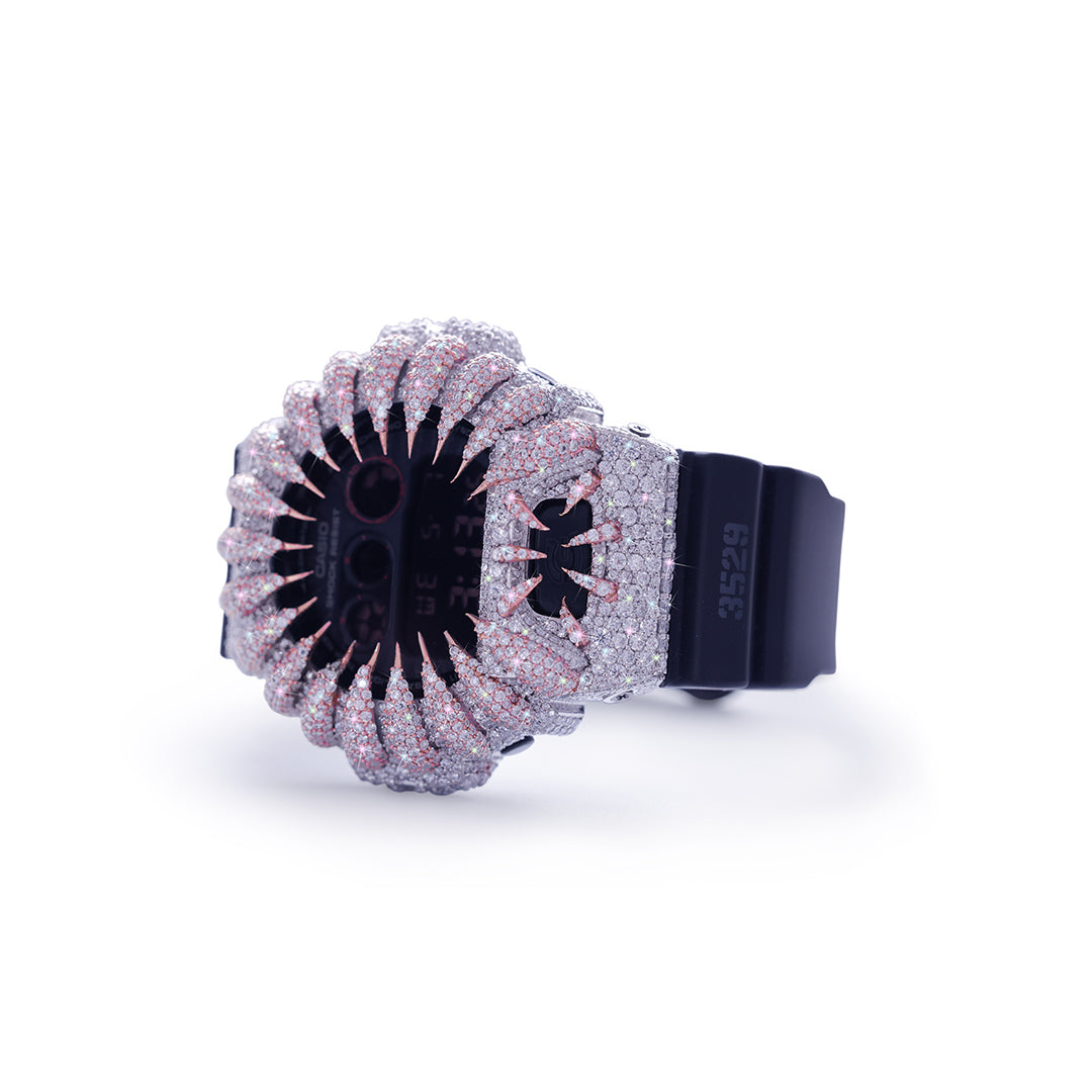 Midnight Black G-Shock with Rose Gold Claw Bezel – Blue Strap Diamlux